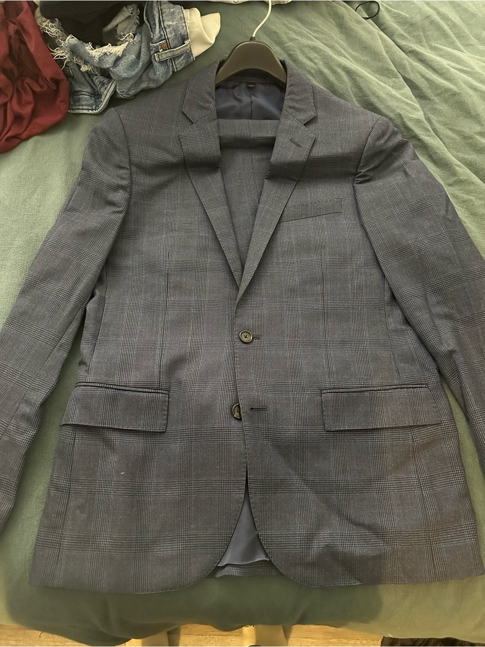 Men's Navy Plaid Two-Button Blazer